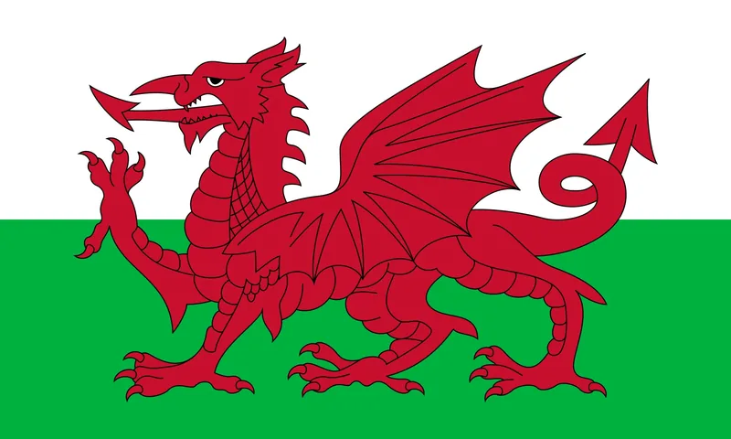 The flag of Wales: a red dragon on a white and green background