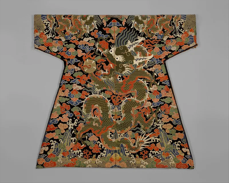 Velvet robe-shaped textile decorated with dragons